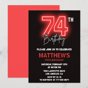 Invitation Neon Noir Rouge Hommes Sport 74e anniversaire
