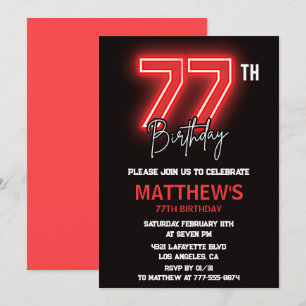 Invitation Neon Noir Rouge Hommes Sport 77e anniversaire