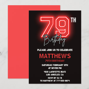 Invitation Neon Noir Rouge Hommes Sport 79e anniversaire