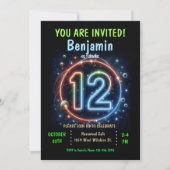Invitation Neon Number Boy 12e anniversaire (Devant)