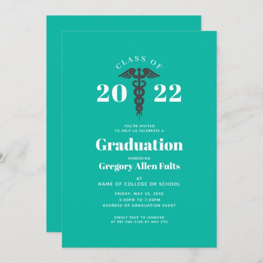 Invitation Neon Nurse Graduation Class of 2022 Caduceus (Devant / Derrière)