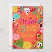 Invitation Neon orange floral mexicain 5 de mayo fiesta party (Devant)