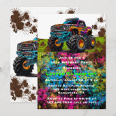 Invitation Neon Paint Monster Truck Boy Anniversaire (Devant / Derrière)