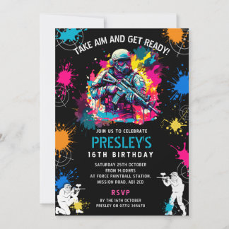 Invitation Neon Paintball Invite - Combat Glow Birthday Party