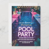 Invitation Neon Palm Springs Pool Party Birthday (Devant)
