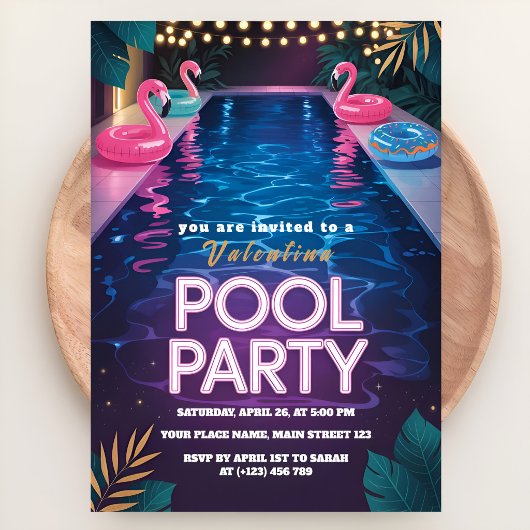 Invitation Neon Palm Springs Pool Party Birthday