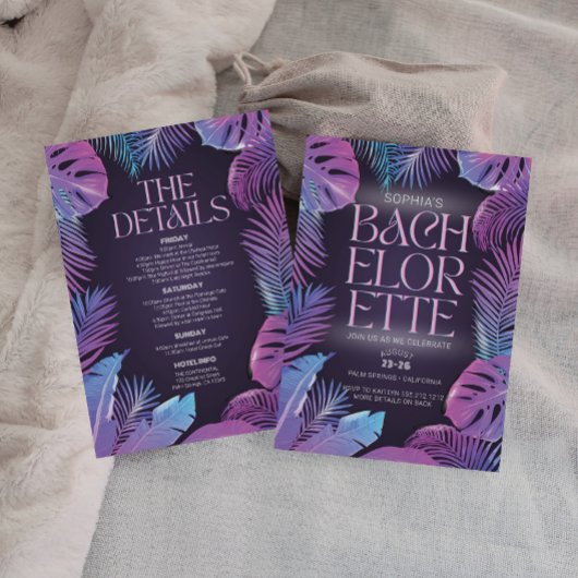 Invitation Neon Palm Tropical Bachelorette Party