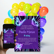 Néon Papillon noir pourpre fille Anniversaire espa