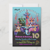Invitation Neon Party Animaux Anniversaire (Devant)