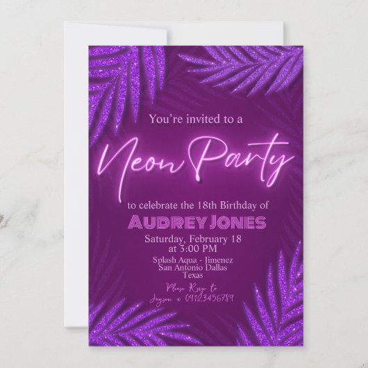 Invitation Neon Party - Glow - Violet (Devant)