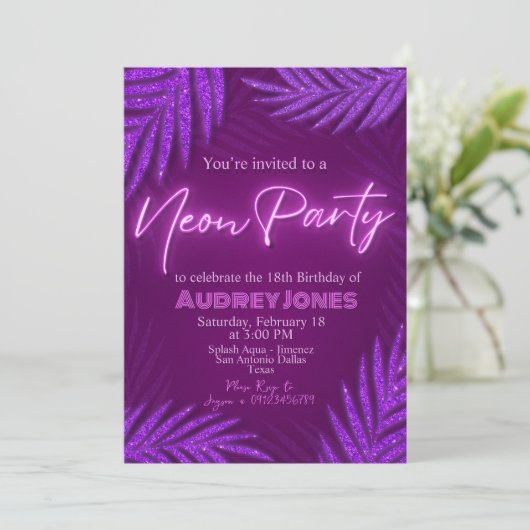 Invitation Neon Party - Glow - Violet (Debout devant)