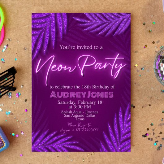 Invitation Neon Party - Lumière - Violet