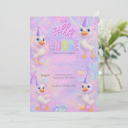 Invitation Neon Pastel Silly Goose Anniversaire Fête Invitati (Debout devant)