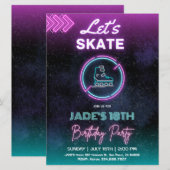Invitation Neon Patinage sur glace Anniversaire Fête Invitati (Devant / Derrière)