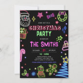Invitation Neon Père Noël Modern Christmas Party (Devant)