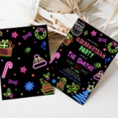Invitation Neon Père Noël Modern Christmas Party