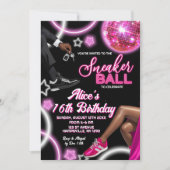 Invitation Neon Pink Basket Ball et Disco Ball Anniversaire (Devant)