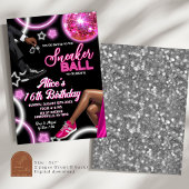 Invitation Neon Pink Basket Ball et Disco Ball Anniversaire