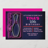 INVITATION NEON PINK FÊTE D'ANNIVERSAIRE DU PARTI BOWLING ADU (Devant / Derrière)