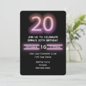 Invitation Neon Pink fête du 20e anniversaire (Debout devant)