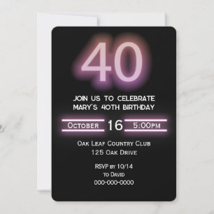 Invitation Neon Pink fête du 40e anniversaire