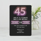 Invitation Neon Pink fête du 45e anniversaire (Debout devant)