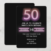 Invitation Neon Pink fête du 50e anniversaire (Devant / Derrière)