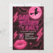 Invitation Neon Pink Mauvaise Sorcières Halloween Filles Sort (Devant)
