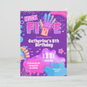 Invitation Neon Pink Purple Slime High Five Birthday Invitati (Debout devant)