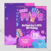 Invitation Neon Pink Purple Slime High Five Birthday Invitati (Devant / Derrière)