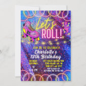 Invitation Neon Pink Roll Girl's Roller Skating Party (Devant)