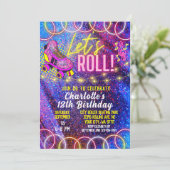 Invitation Neon Pink Roll Girl's Roller Skating Party (Debout devant)