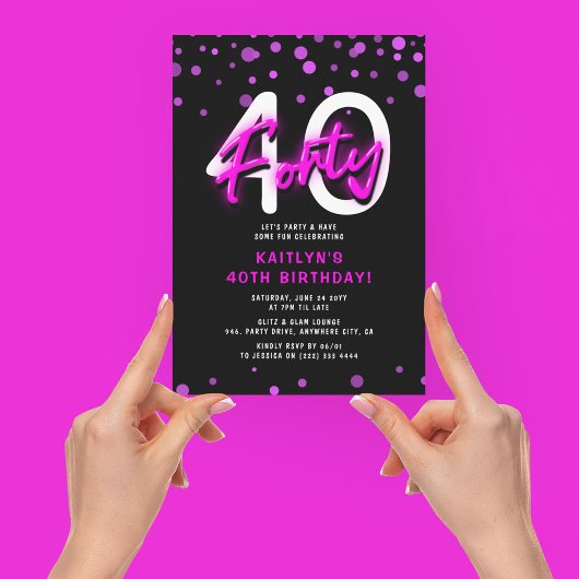 Invitation Neon Pink Trente 40e fête d'anniversaire