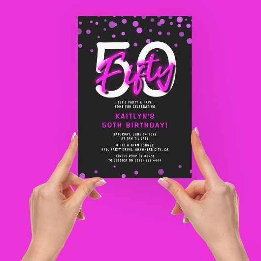 Invitation Neon Pink Trente 50e fête d'anniversaire