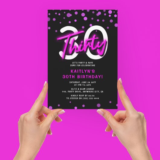 Invitation Neon Pink Trente-dixième fête d'anniversaire