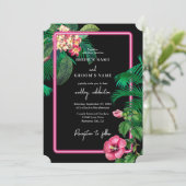 Invitation Neon Pink Tropical Retro Botanical Mariage (Debout devant)