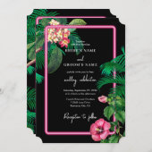 Invitation Neon Pink Tropical Retro Botanical Mariage (Devant / Derrière)