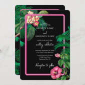 Invitation Neon Pink Tropical Retro Botanical Mariage (Devant / Derrière)