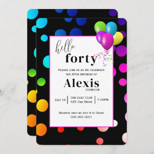 Invitation Neon Pois pour la fête du 40e anniversaire