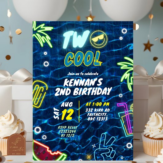 Invitation Neon Pool Summer Two Cool 2e Anniversaire