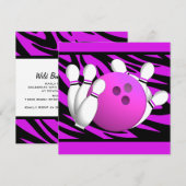 Invitation Neon Purple Zebra Stripe Bowling Party (Devant / Derrière)