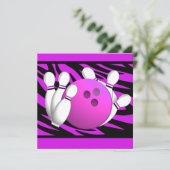 Invitation Neon Purple Zebra Stripe Bowling Party (Debout devant)