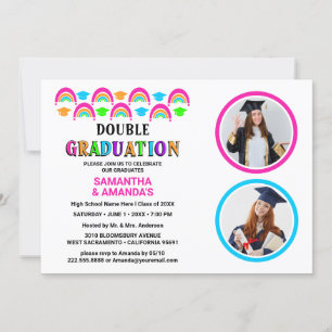 Invitation Neon Rainbow Photo Double Graduation Party