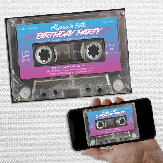 Invitation Neon Retro 80s Cassette 50e Anniversaire