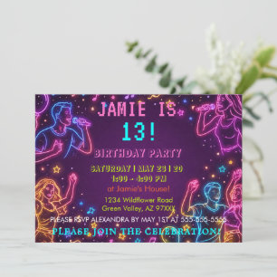 Invitation Neon Rétro Anniversaire Coloré Amusant Unisexe