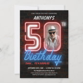 Invitation Neon Retro Photo Surprise 50e fête d'anniversaire (Devant)