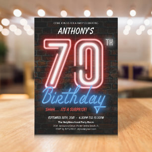 Invitation Neon Retro Surprise 70e anniversaire