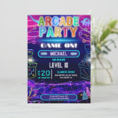 Invitation Neon retro vidéo arcade jeu fête d'anniversaire (Debout devant)
