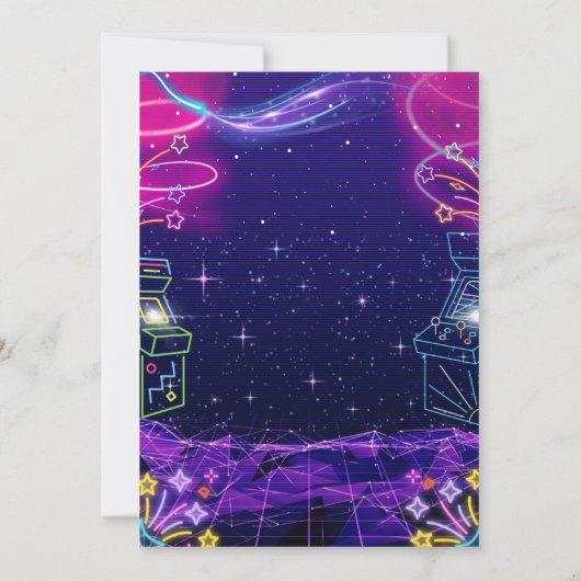 Invitation Neon retro vidéo arcade jeu fête d'anniversaire (Dos)