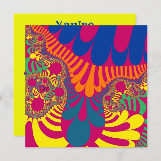 Invitation Neon rose arc-en-ciel (Devant / Derrière)